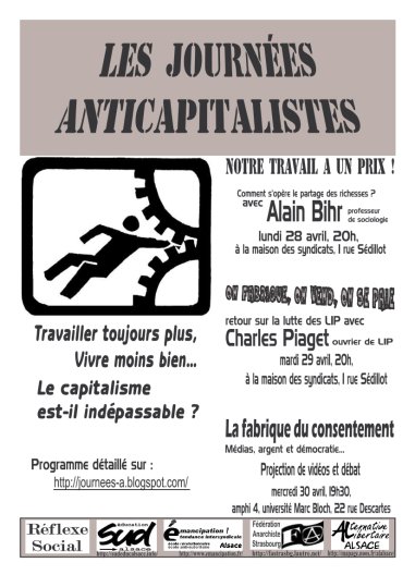 Affiche des Journées anticapitalistes Strasbourg 28, 29, 30 avril 2008